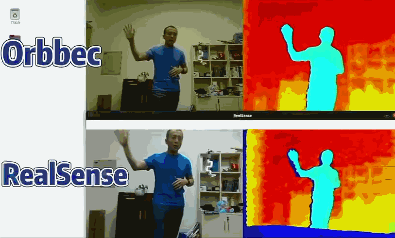 对比同类3D相机，Gemini 2画面更加细腻，抖动更少，并且可以实现彩色图与深度图对齐。测试来源@于仕琪老师.gif